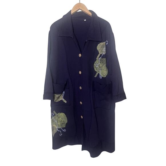 Vintage Long Cotton Duster Coat Cardigan Women’s Medium Large Blue Relaxed - Picture 1 of 11